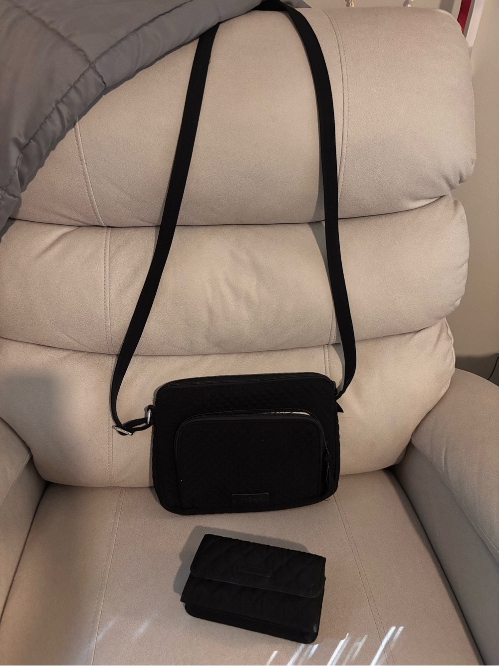 Vera Bradley Black Quilted Crossbody Bag with Matching Wallet